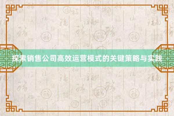 探索销售公司高效运营模式的关键策略与实践